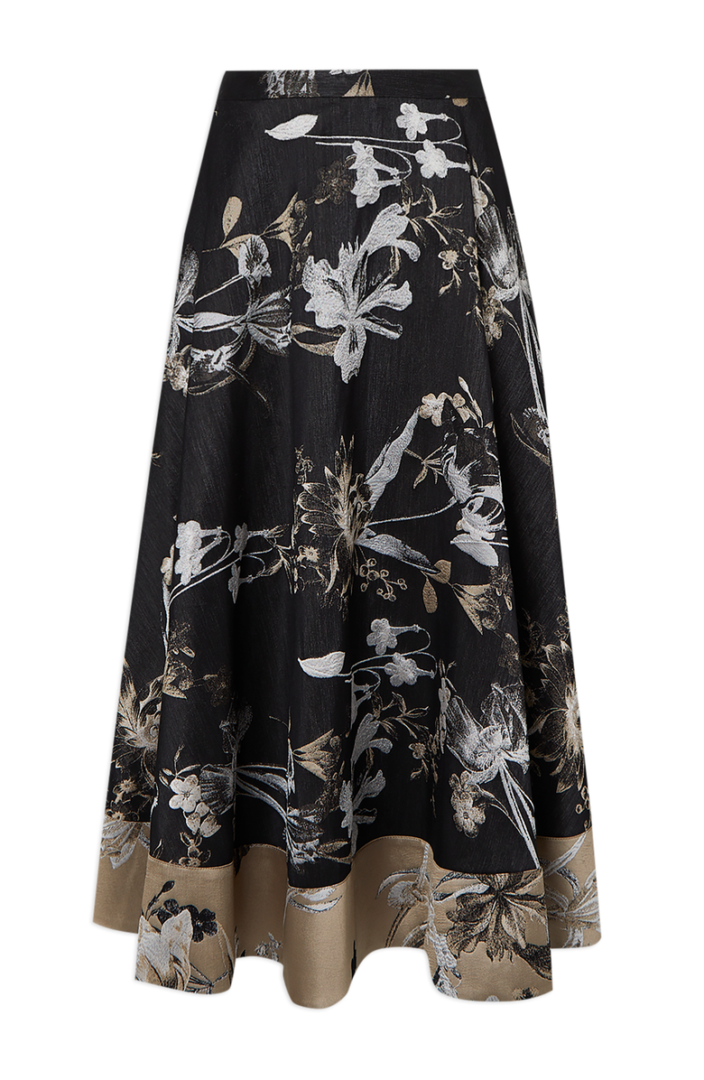 Karen Millen Floral Jacquard Tailored Full Midi Skirt, Alternate, color, Black