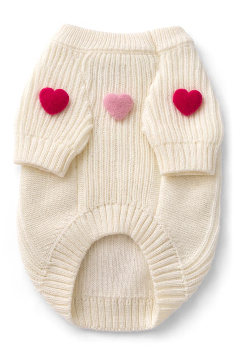 Heart 3D Icon Rib Dog Sweater, Alternate, color, CREAM
