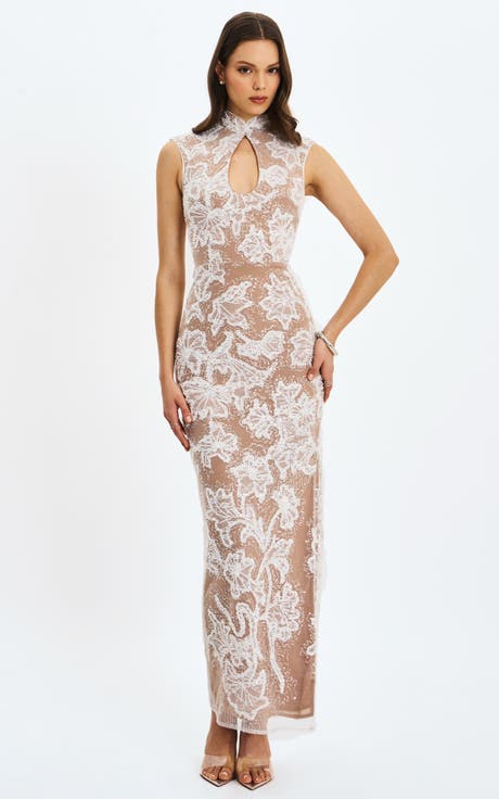 Tavia Beaded Teardrop Neckline Maxi Dress