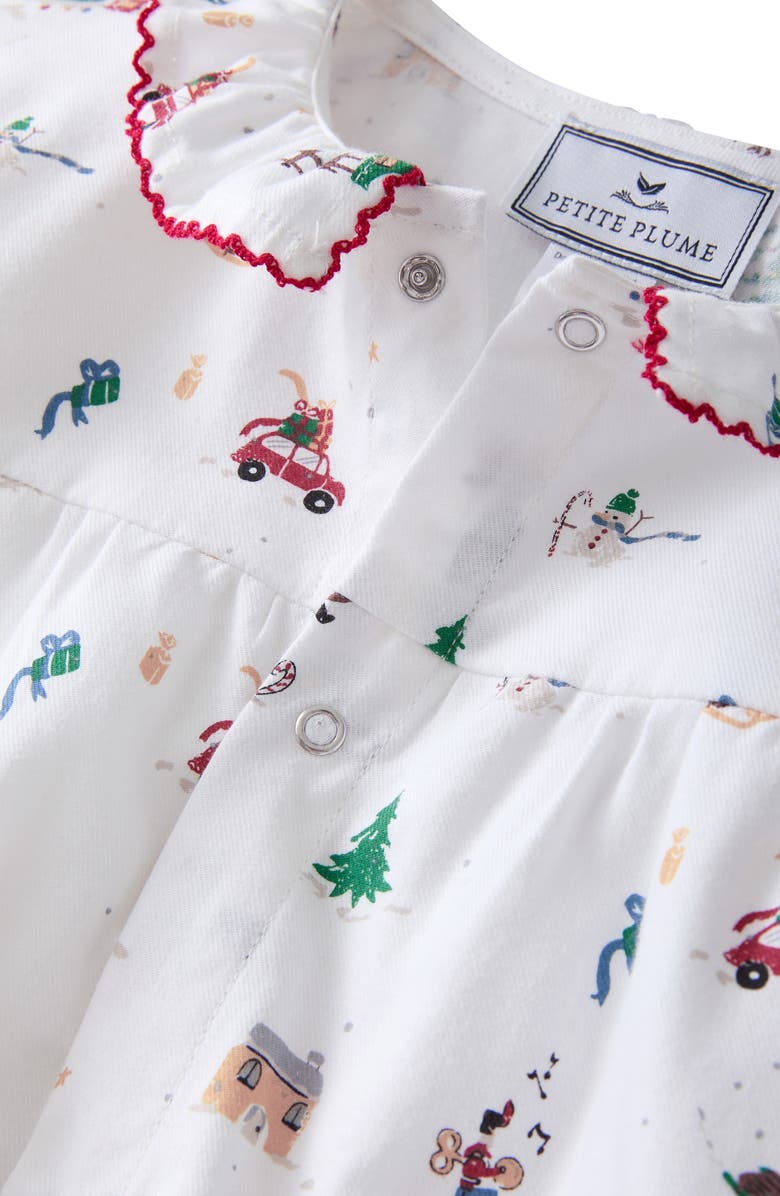 Petite Plume Madeline Holiday Town One-Piece Brushed Twill Pajamas, Alternate, color, White