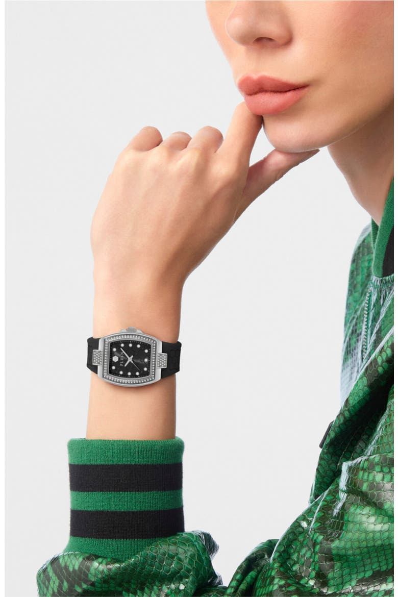 Plein Supreme Quartz Silicone Strap Watch, 30mm, Alternate, color, STAINLESS STEEL