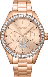 DKNY Crystal Bezel Three Hand Quartz Bracelet Watch, 40mm