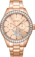 DKNY Crystal Bezel Three Hand Quartz Bracelet Watch, 40mm
