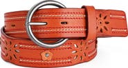 OLD TREND Blossom Genuine Leather Stitched Perforated Detail Belt