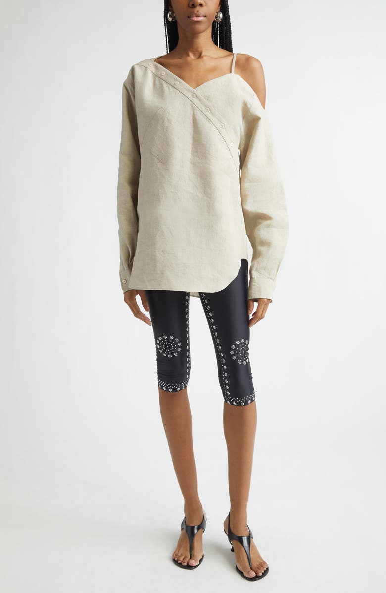 Coperni Mantra Print Cycling Capri Leggings, Alternate, color, Black Blk