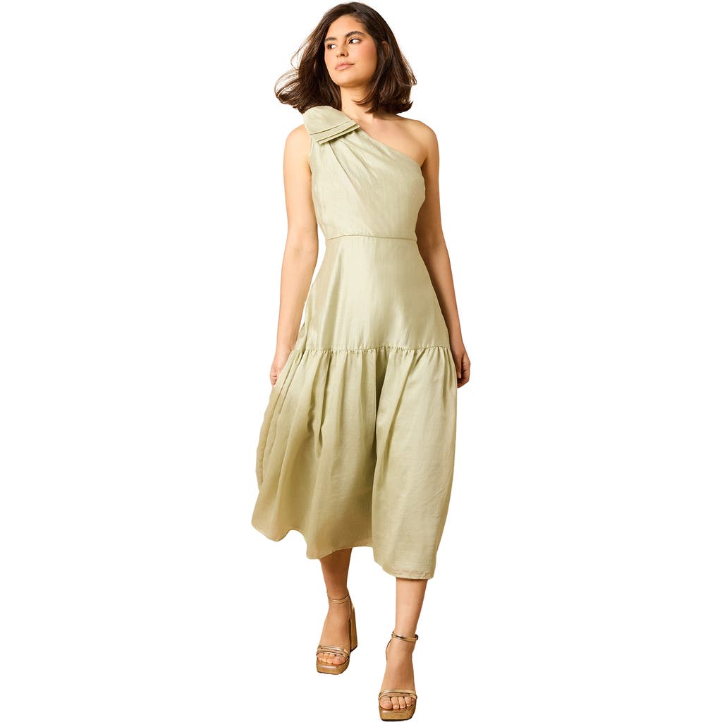 Oasis Bow Shoulder Detail Midi Dress In Green