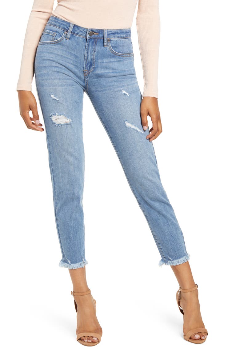 Raw Hem Skinny Jeans, Main, color, DENIM