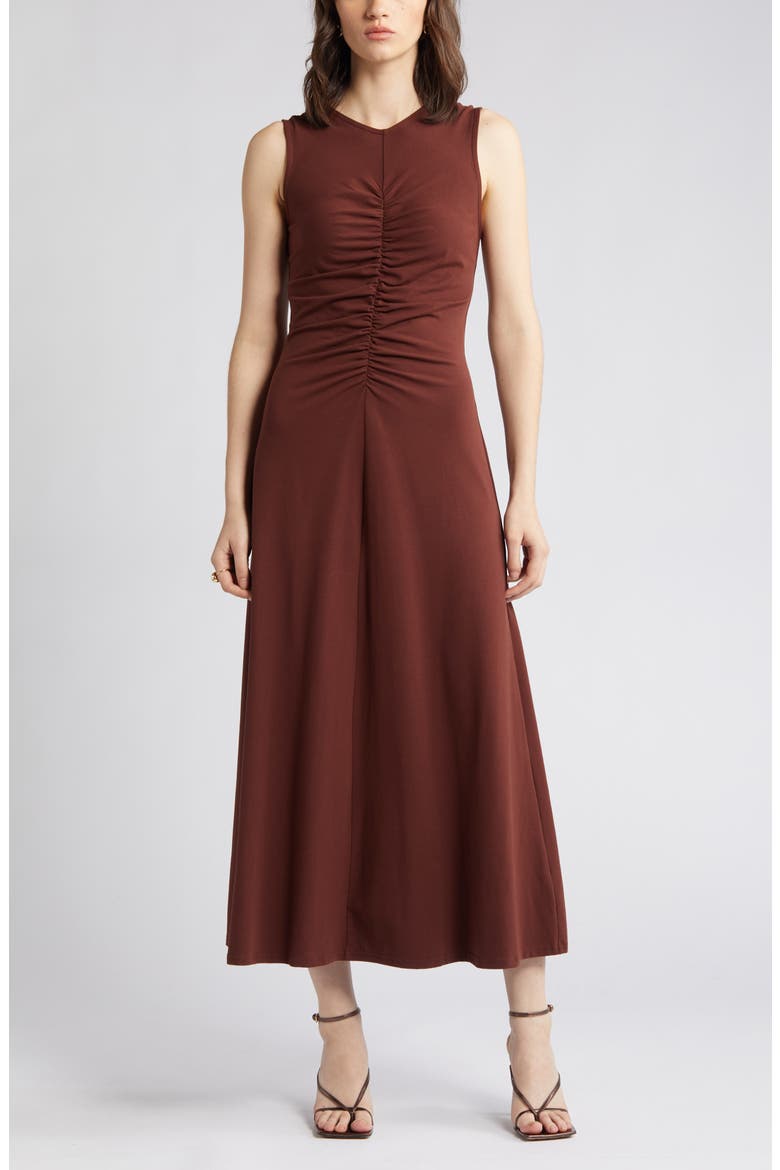 Ruched Front Sleeveless Maxi Dress, Alternate, color, BROWN RAISIN