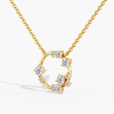 Starlight Open Circle Pendant Lab Diamond Necklace in 14K