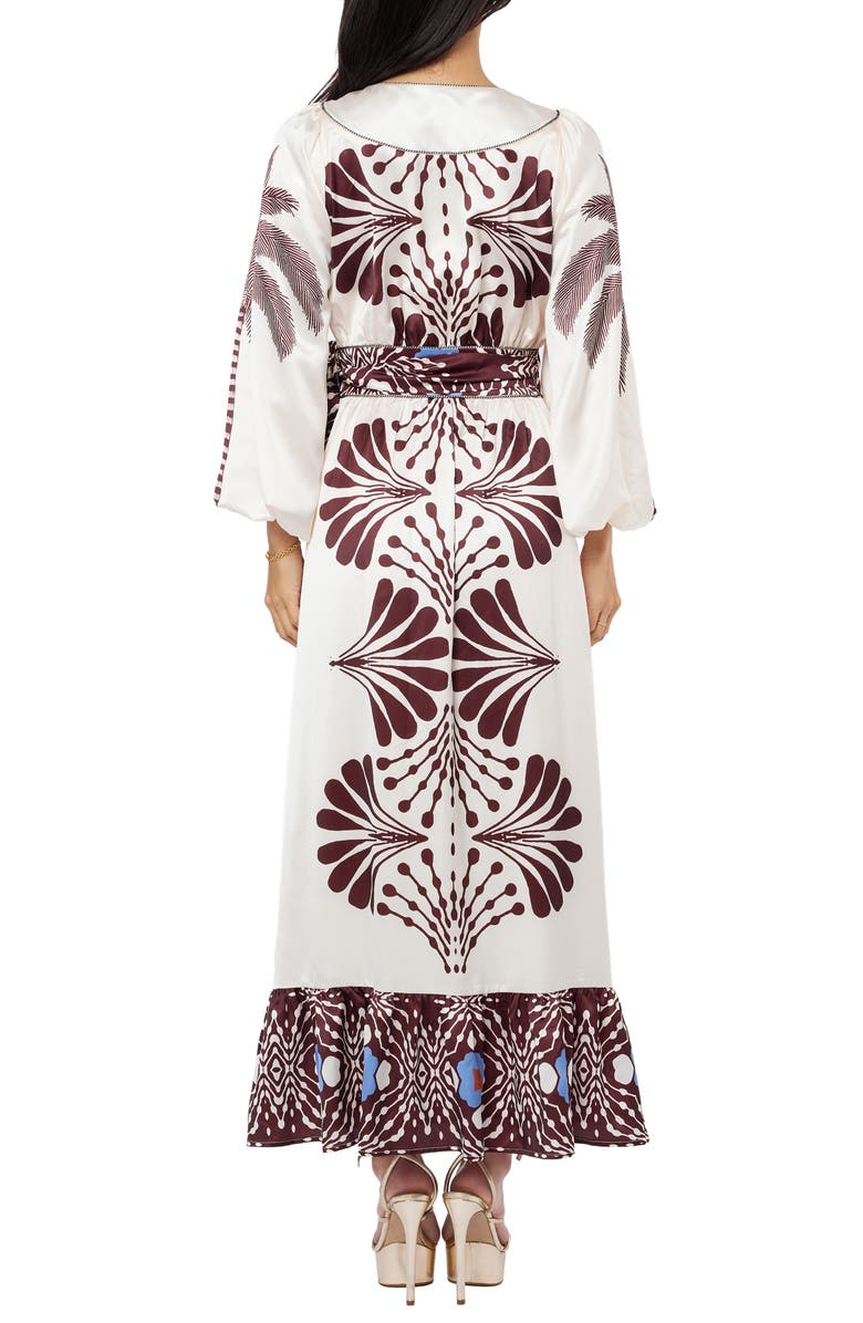 CIEBON Willow Print Long Sleeve Satin Maxi Dress, Alternate, color, Cream Multi