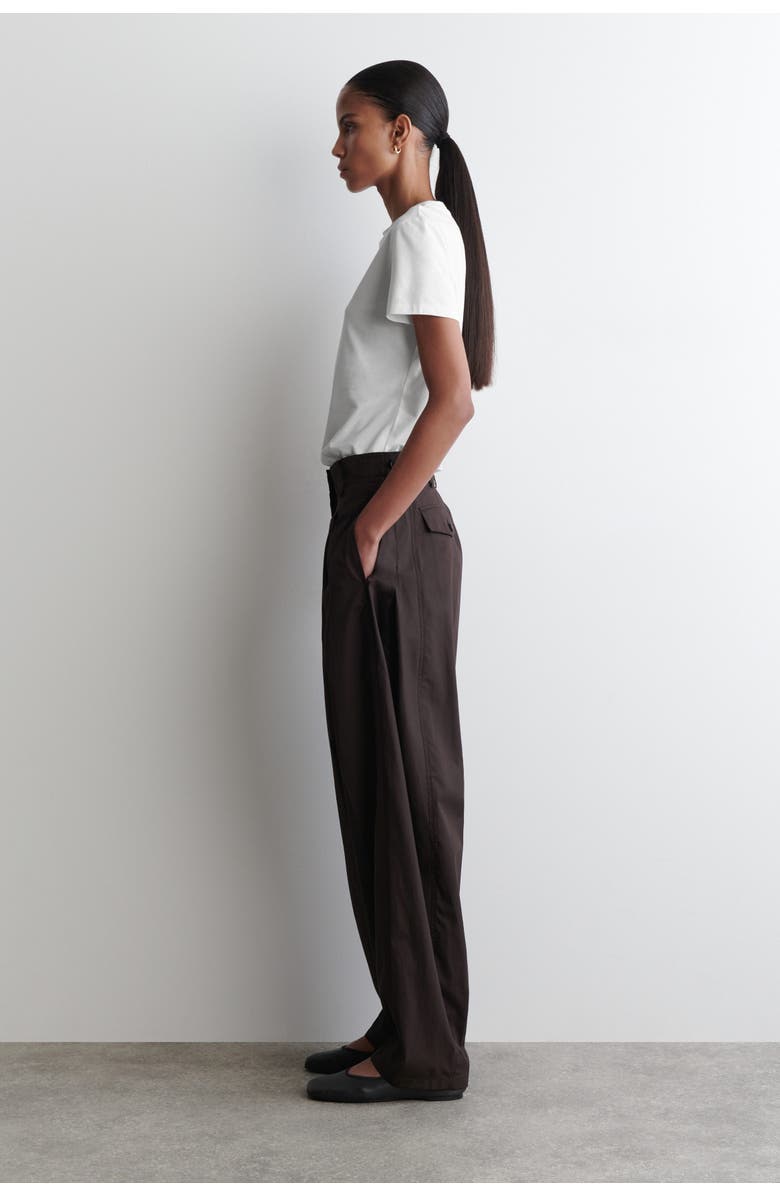 COS Pleated Cotton Barrel-Leg Trousers, Alternate, color, Dark Brown