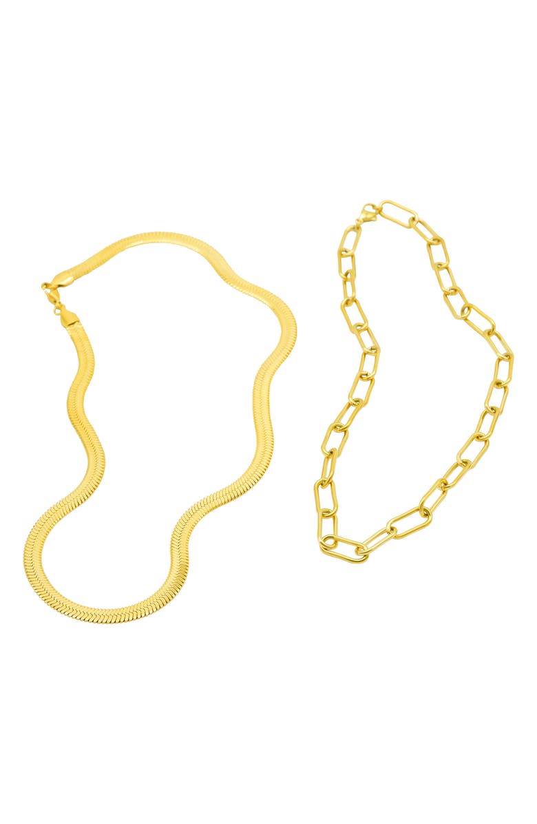 Adornia Set of 2 Water Resistant Herringbone & Paper Clip Chain Necklaces, Alternate, color, 