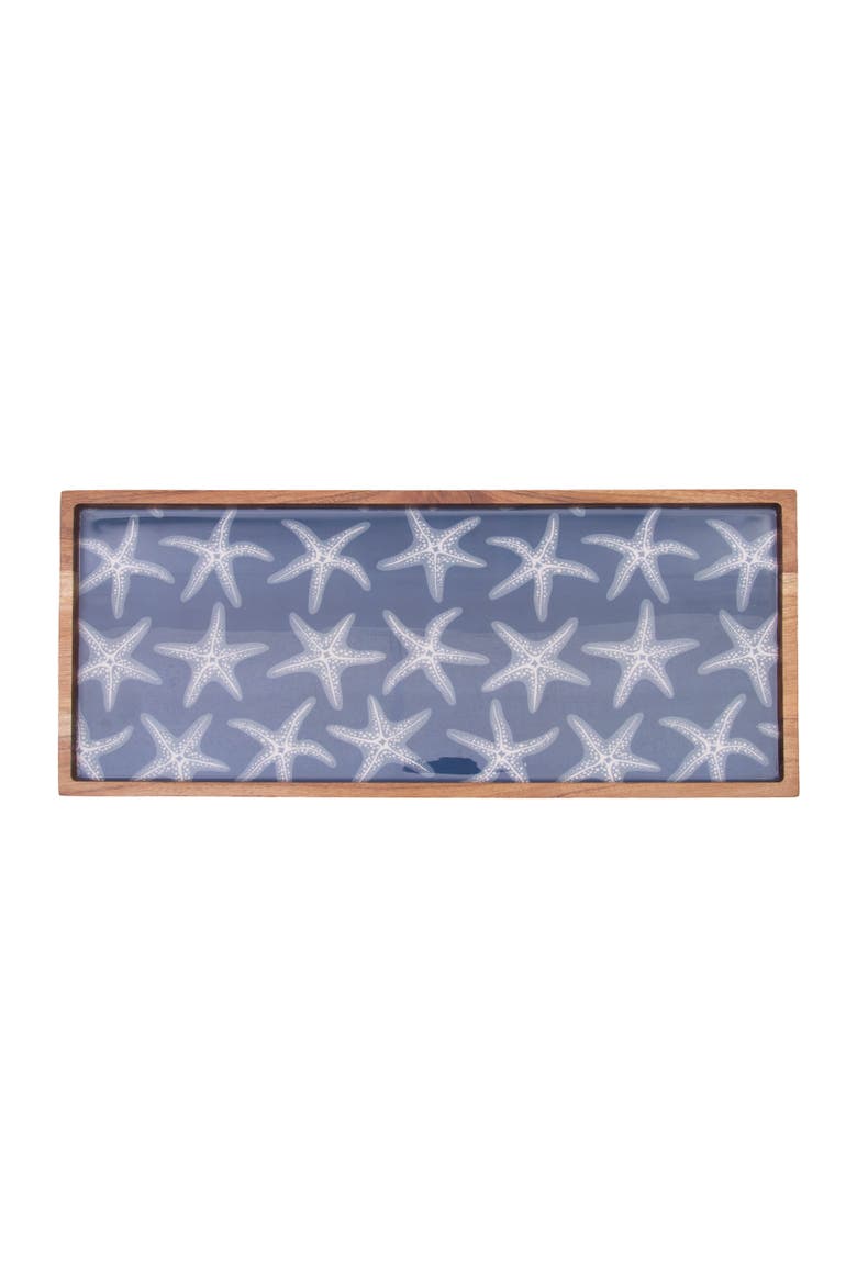 Sea Star Beach Coastal Wood Novelty Rectangle Serving Tray, Main, color, Blue