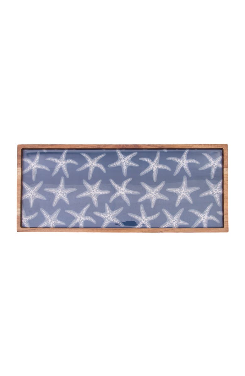 Gallerie II Sea Star Beach Coastal Wood Novelty Rectangle Serving Tray, Main, color, Blue