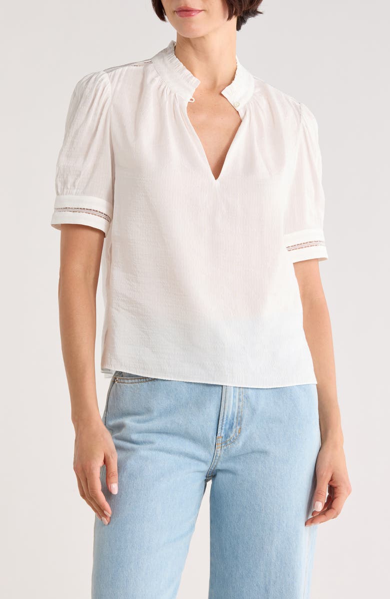 FRAME Ruffle Collar Inset Lace Top, Main, color, White