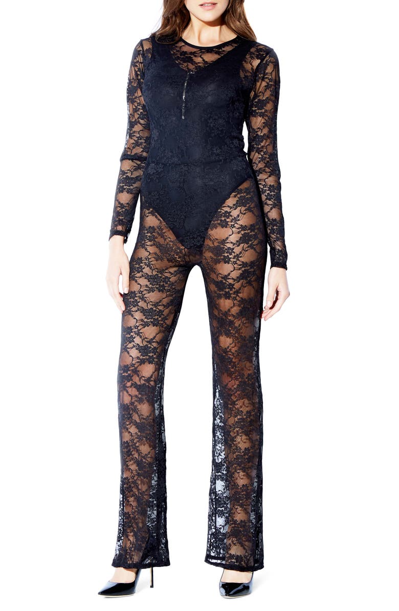 Hauty Lace Long Sleeve Catsuit, Main, color, Black