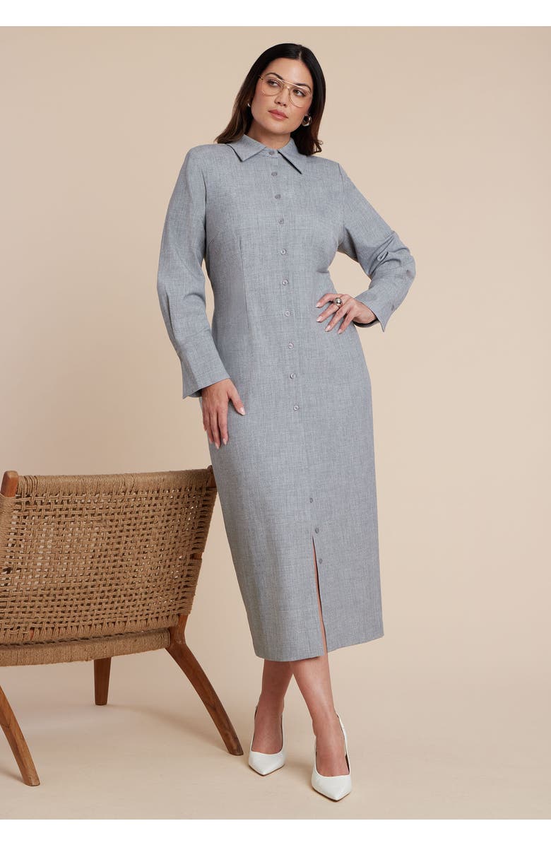 ELOQUII Collared Midi Dress, Alternate, color, Heather Grey