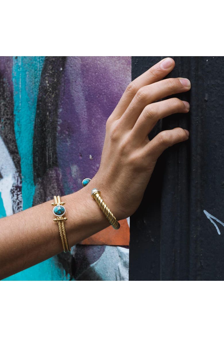Summer Nights Yellow Gold Plated Silver Turquoise Gemstone Diamond Women Cuff, Alternate, color, 14KT Gold Vermeil on Sterling