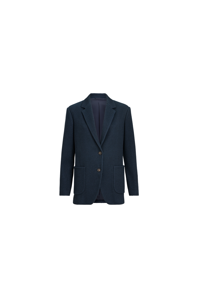 Sparkling cotton and viscose English rib knit blazer with monili, Alternate, color, Blue