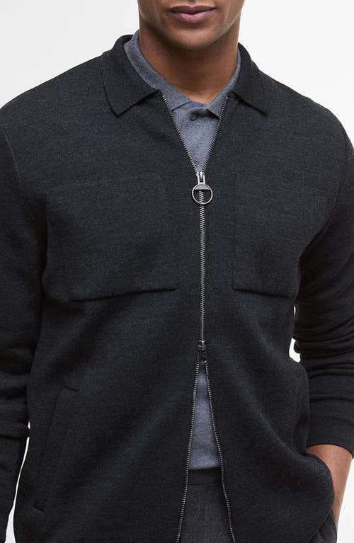 Barbour Croscombe Cotton & Merino Wool Blend Zip Cardigan In Black