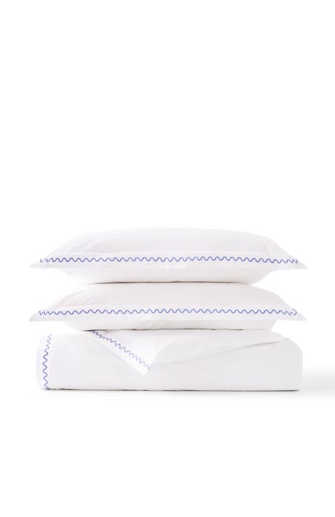 Wave Embroidered Edge Cotton Percale Duvet Cover Sets