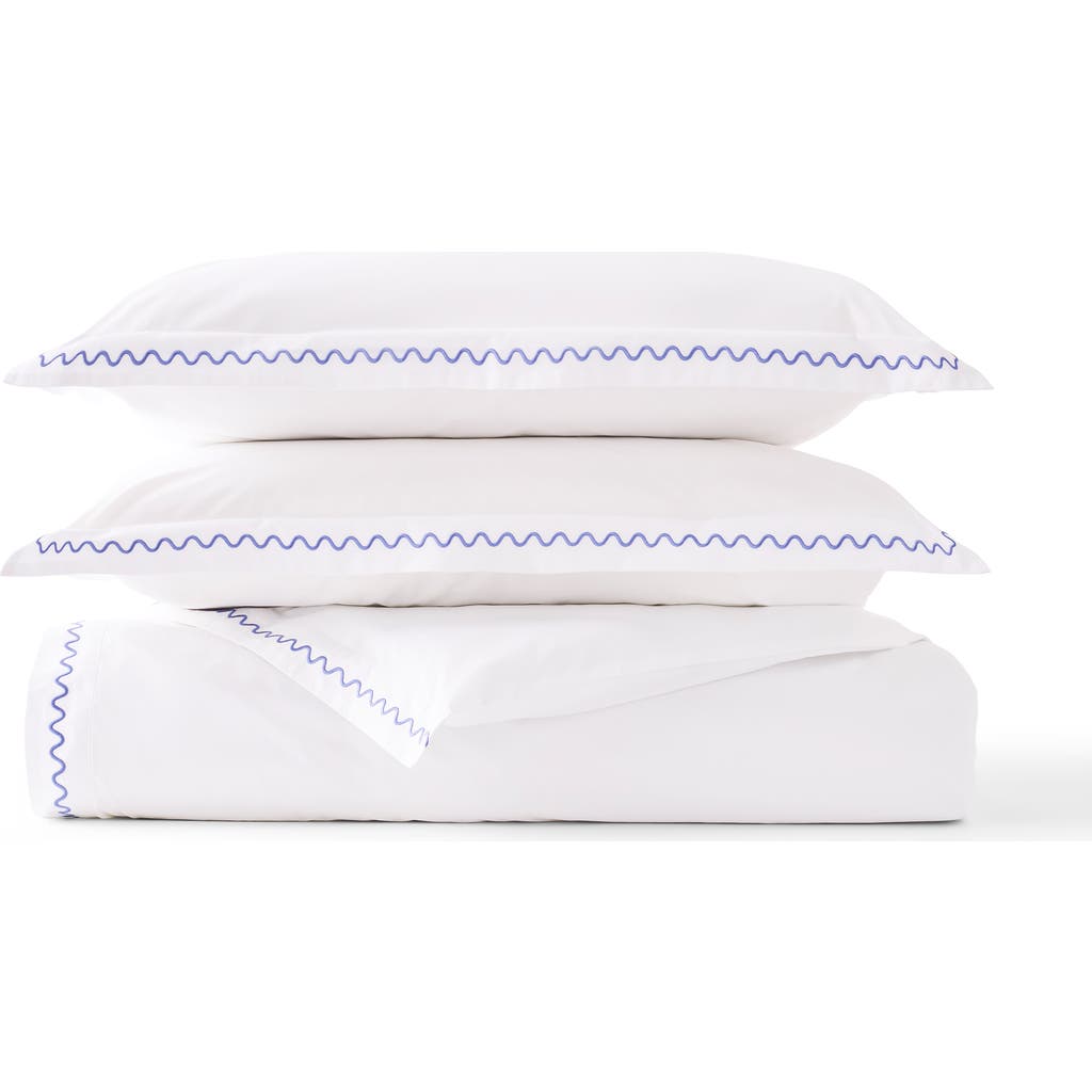 Christy Wave Embroidered Edge Cotton Percale Duvet Cover Sets In Blue