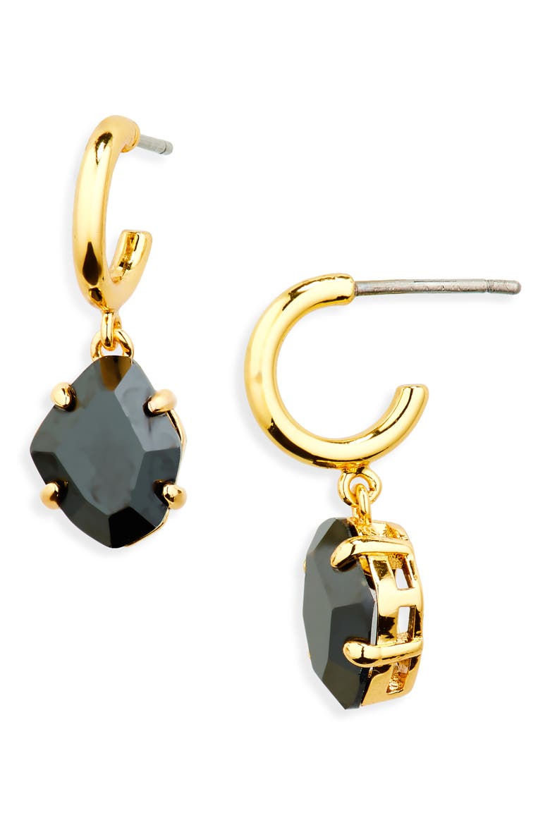 treasure trove cubic zirconia huggie hoop earrings, Main, color, JET