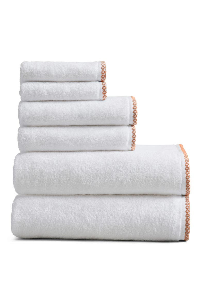 Border Stitch 6-Piece Cotton Towel Set, Main, color, WHITE / CLAY