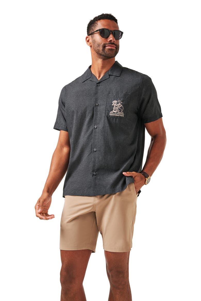 Lost Cave Short Sleeve Button-Up Shirt, Alternate, color, HEATHER BLACK