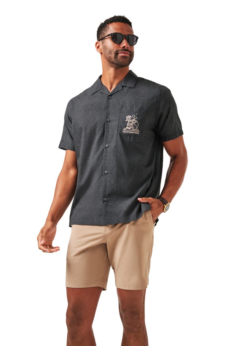 TravisMathew Lost Cave Short Sleeve Button-Up Shirt, Alternate, color, Heather Black