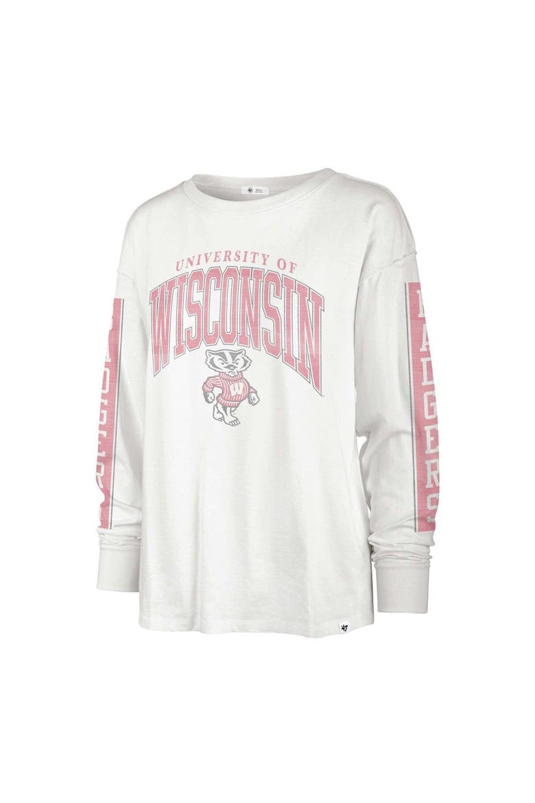 Women's '47 Cream Wisconsin Badgers Statement SOA 3-Hit Long Sleeve T-Shirt, Alternate, color, White
