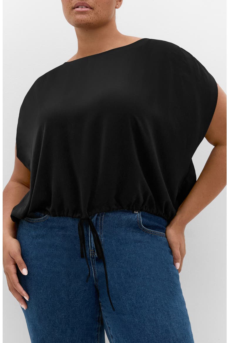 Elise Ruched Sleeve Drawstring Waist Top, Main, color, BLACK
