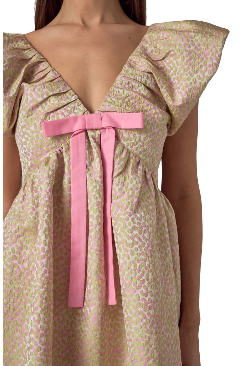 Bow Jacquard Babydoll Minidress, Alternate, color, PINK/ GREEN