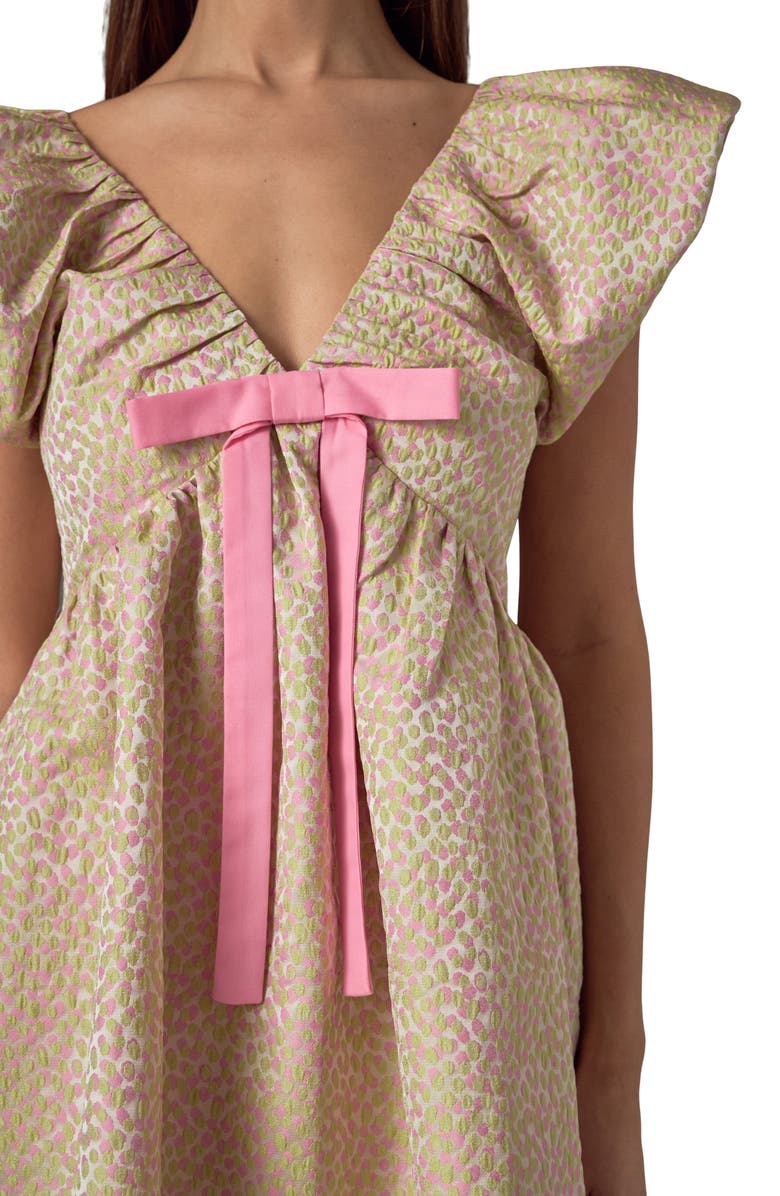 Endless Rose Bow Jacquard Babydoll Minidress, Alternate, color, Pink/ Green