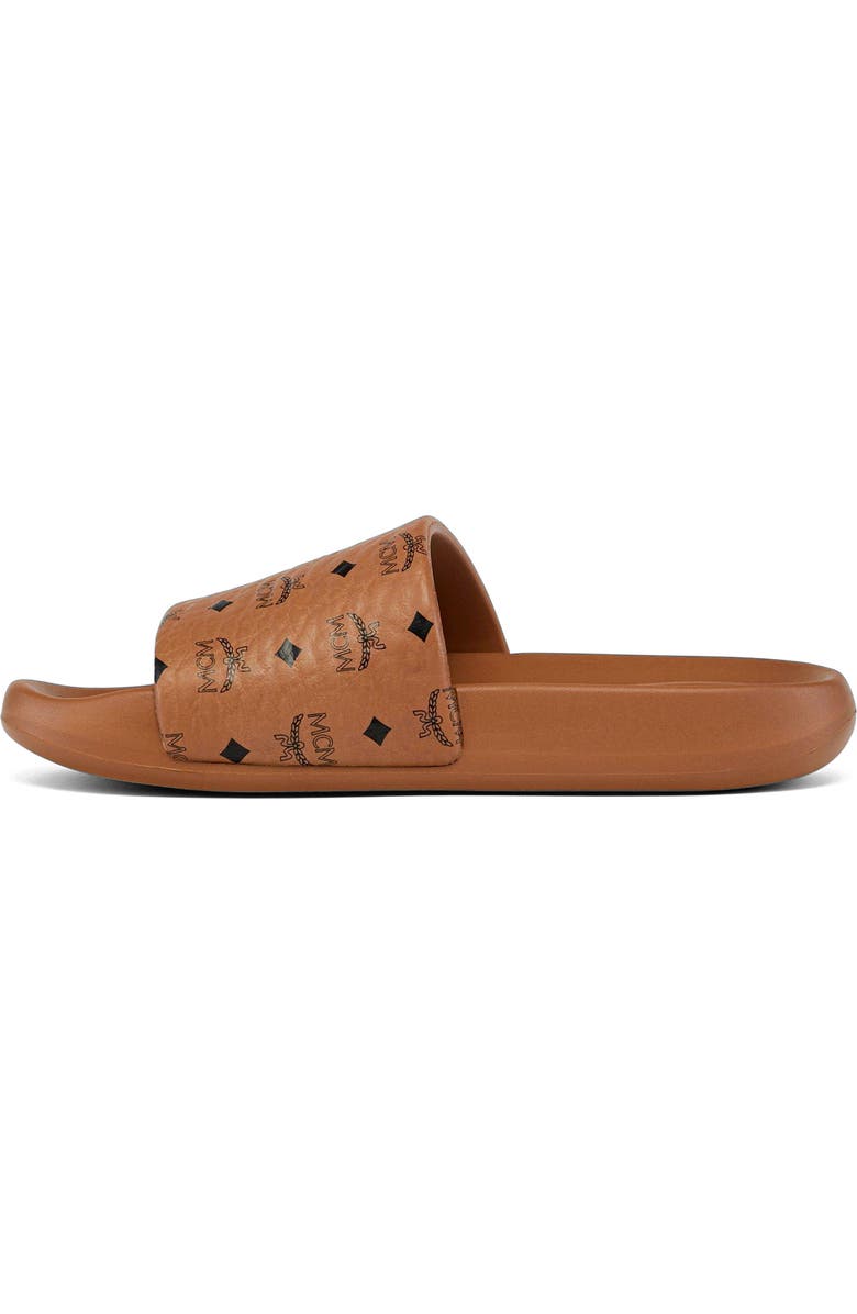 MCM Women's Monogram Print Rubber Slides, Alternate, color, Cognac