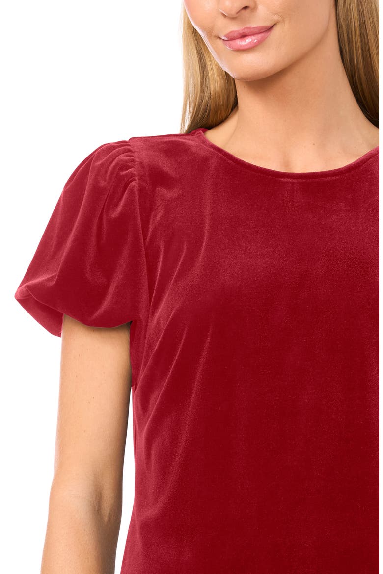 Puff Sleeve Stretch Velvet Top, Alternate, color, RED MAPLE