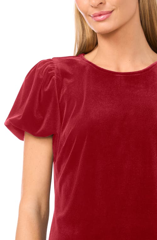 Cece Puff Sleeve Stretch Velvet Top In Red