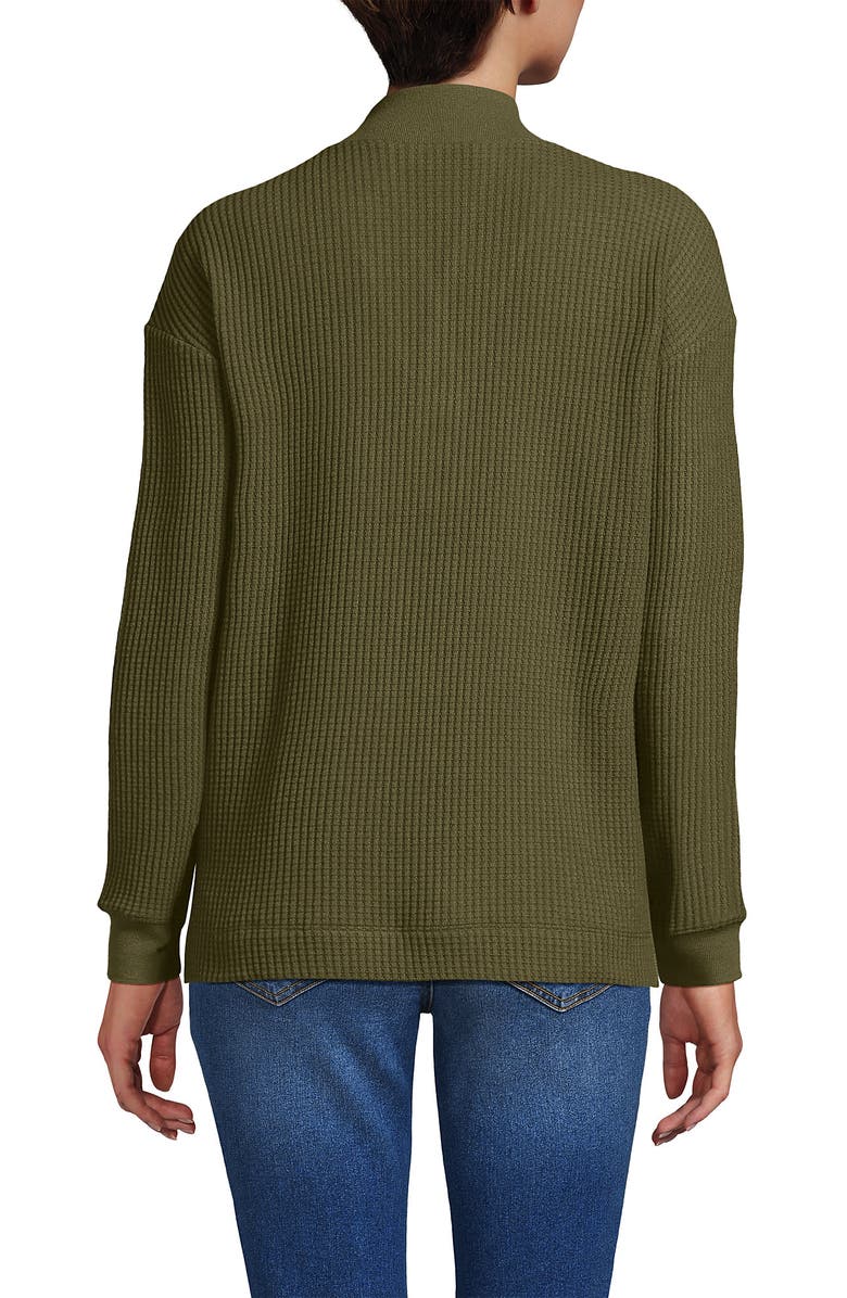 Lands' End Long Sleeve Waffle Shawl Collar Henley, Alternate, color, Olive Drab