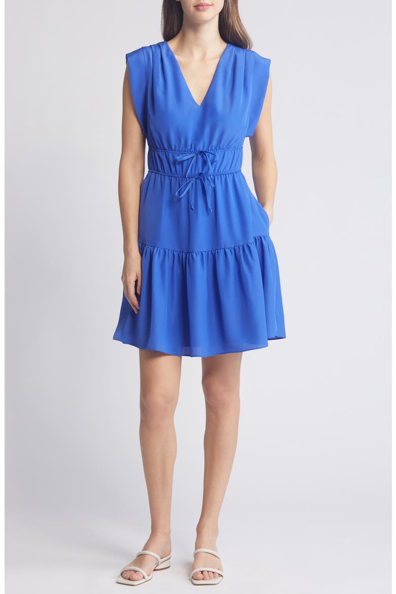 Obi Gathered Tie Waist Dress, Main, color, COBALT