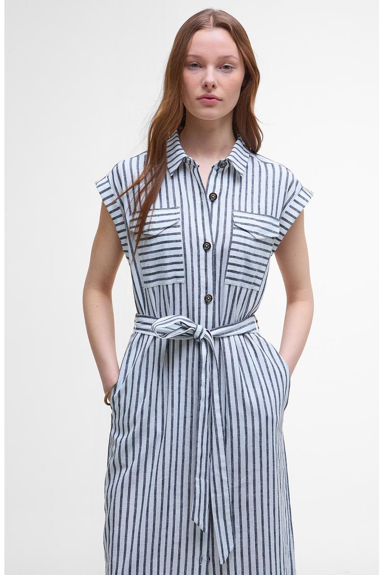 Abby Stripe Belted Cotton & Linen Shirtdress, Alternate, color, NAVY WHITE STRIPE