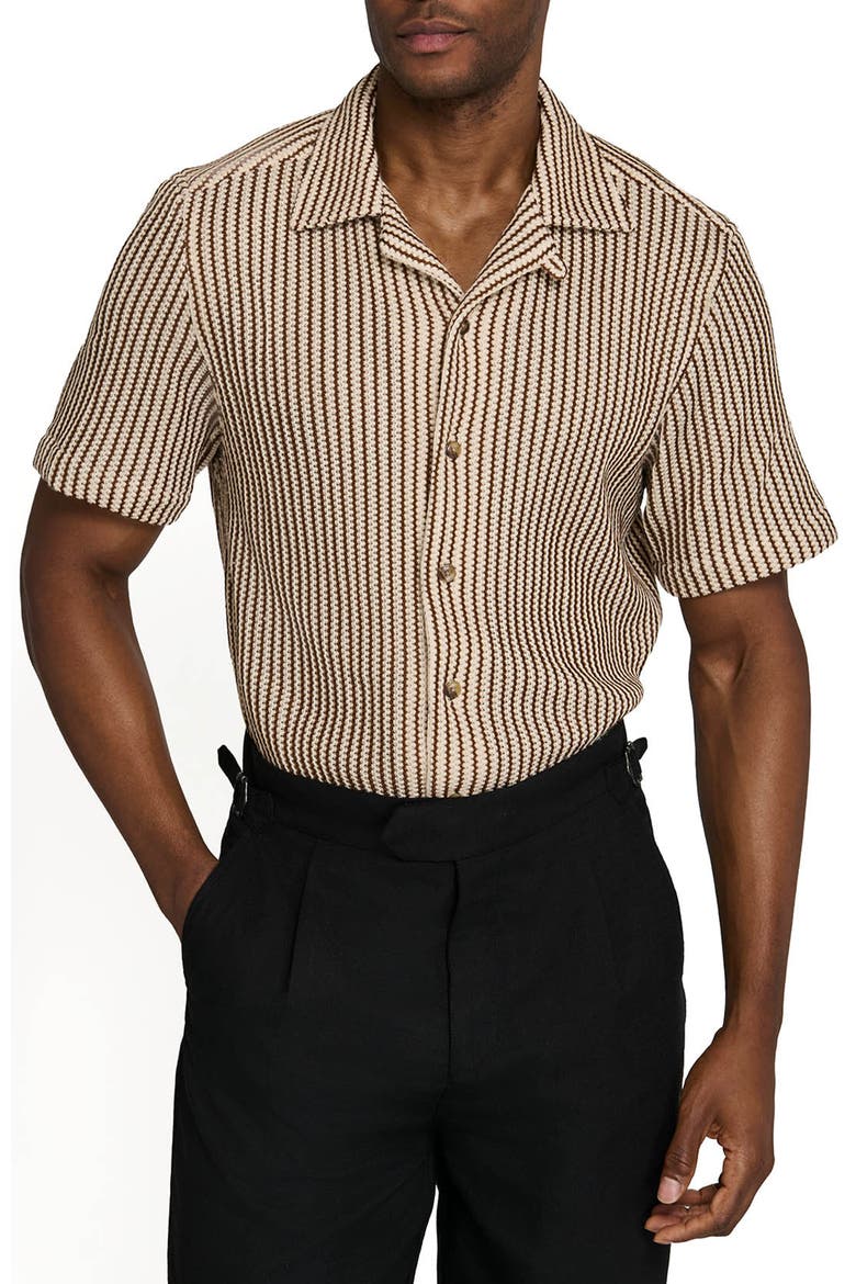 Bedford Striped Crochet Camp Shirt, Main, color, TAUPE