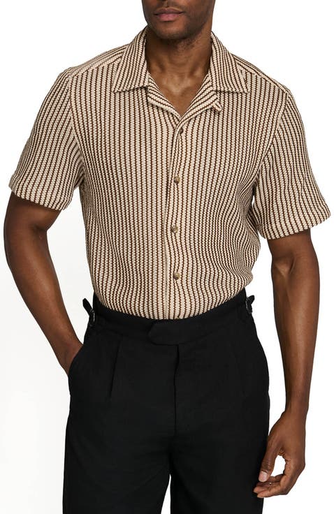 Bedford Striped Crochet Camp Shirt