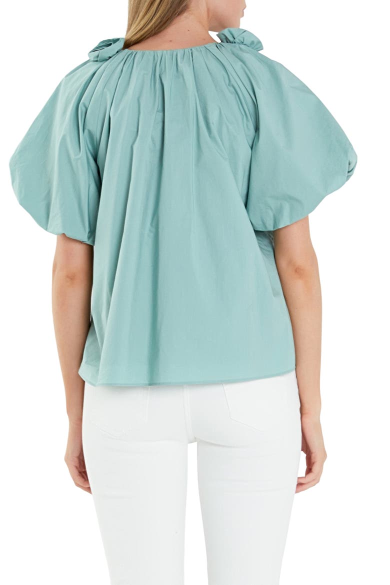 Rosette Puff Sleeve Cotton Poplin Top, Alternate, color, SAGE