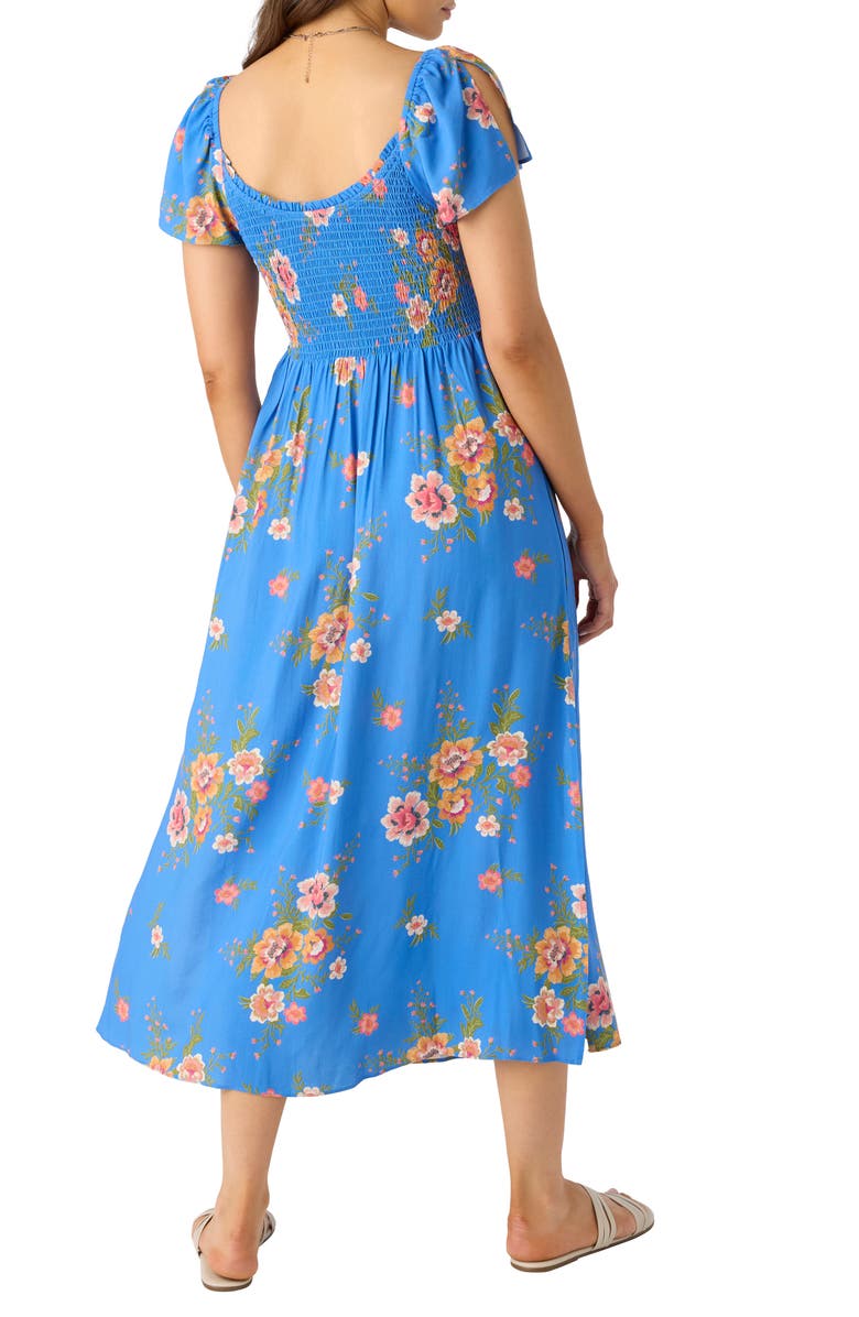 O'Neill Larissa Floral Smocked Midi Dress, Alternate, color, Regatta