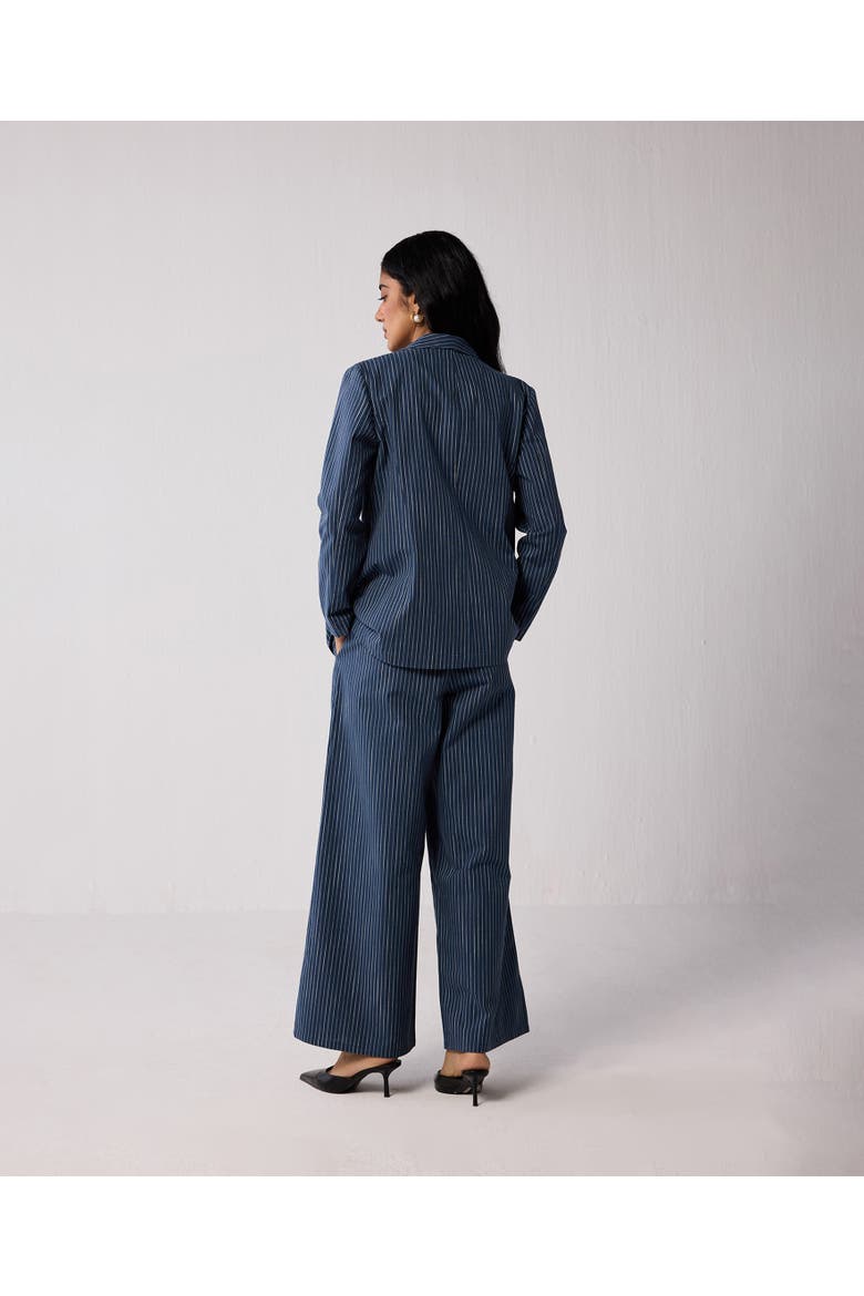 Weekday Blazer and Wide-leg Drawstring Pants Set, Alternate, color, Twilight Tracks