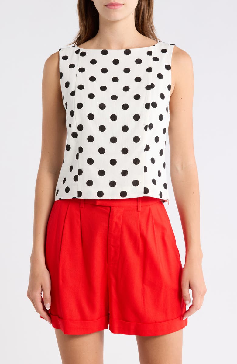 WAYF Polka Dot Linen Blend Tank, Main, color, Ivory Polka Dot
