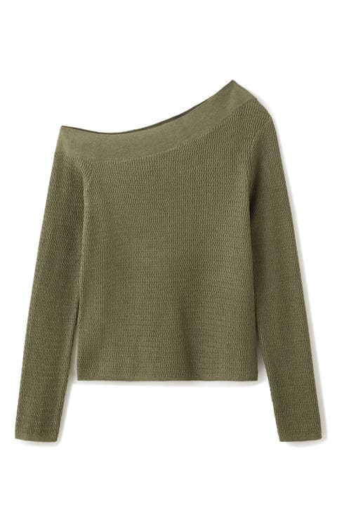 Asymmetrical Off the Shoulder Ribbed Sweater