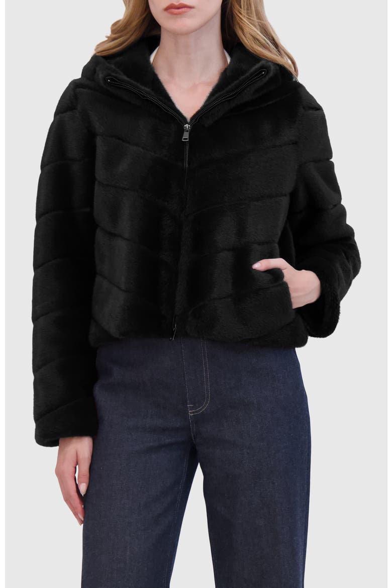 Fur-Free Mink (Faux Fur) Hooded Jacket, Alternate, color, BLACK