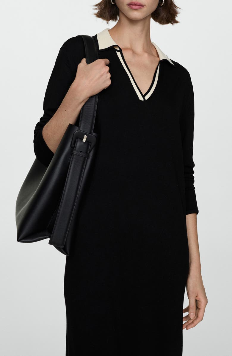 MANGO Contrast Collar Long Sleeve Knit Dress, Alternate, color, 