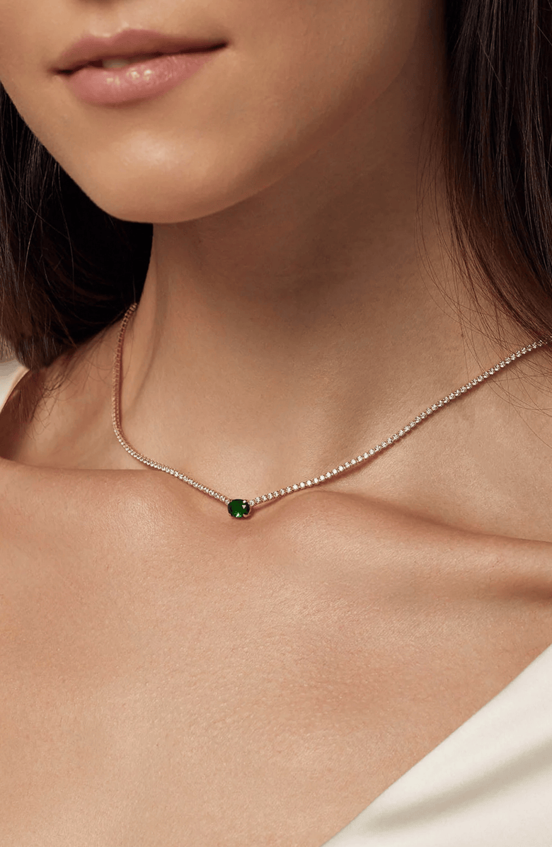 Bearfruit Jewelry 18k Gold Plated Sterling Silver Emerald Rectangle Necklace & Ring Set Holiday Gift Guide, Alternate, color, Gold